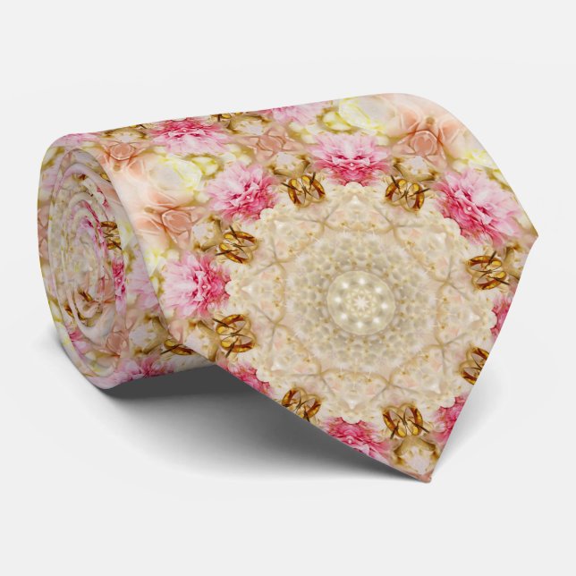 Brown, Rosa, Ecru Mandala Mönster Tie Slips (Rullad)