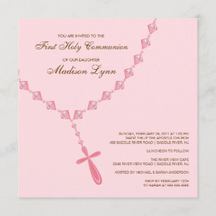 Brown Rosa Rosary First Heliga Communion bjudan Inbjudningar