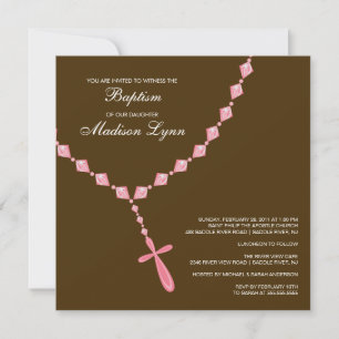 Brown & Rosa Rosary Flicka Baptism Inledning Inbjudningar