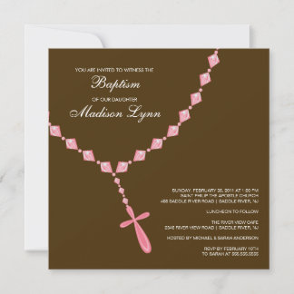 Brown & Rosa Rosary Flicka Baptism Inledning Inbjudningar