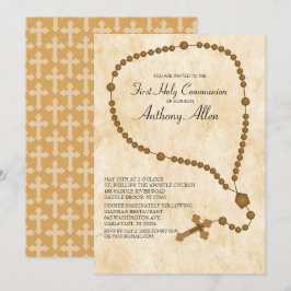 Brown Rosary Pärlor First Heliga Communion Inbjudningar