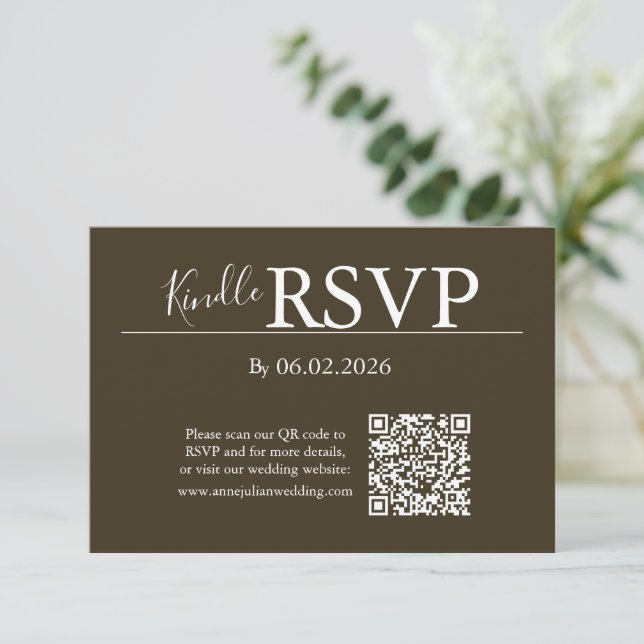 Brown RSVP QR Code Card for Modern Wedding OSA Kort (Stående Fram)