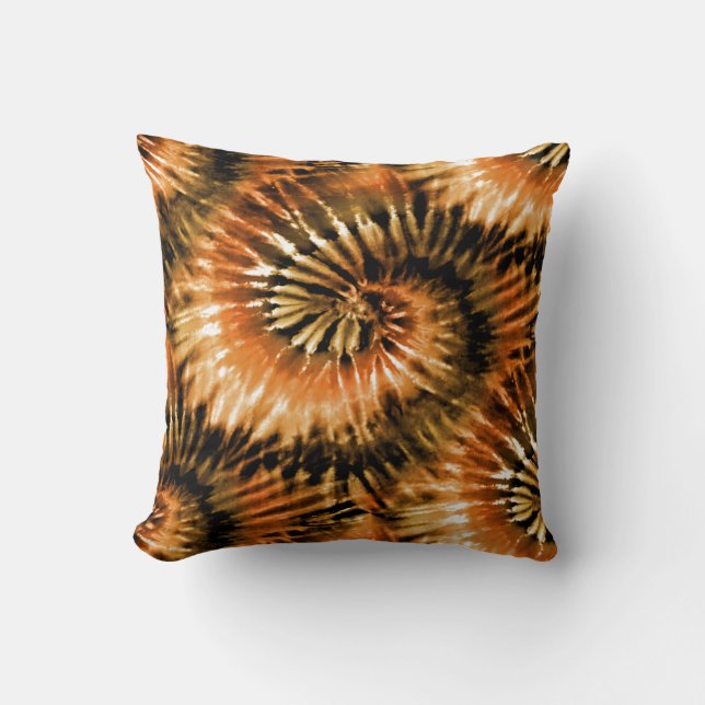 Brown & Rust Tie Dye Starburst Spiral Retro Kudde (Framsida)