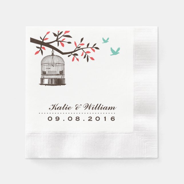 Brown Rustic Bird Cage Bröllop Pappra Napkins Pappersservett (Framsidan)