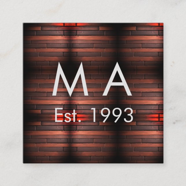 Brown rustic brick stone add name letter year date fyrkantigt visitkort (Framsida)