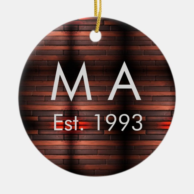 Brown rustic brick stone add name letter year date julgransprydnad keramik (Framsidan)