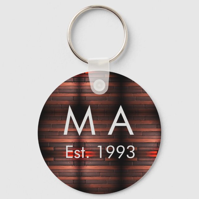 Brown rustic brick stone add name letter year date nyckelring (Framsida)