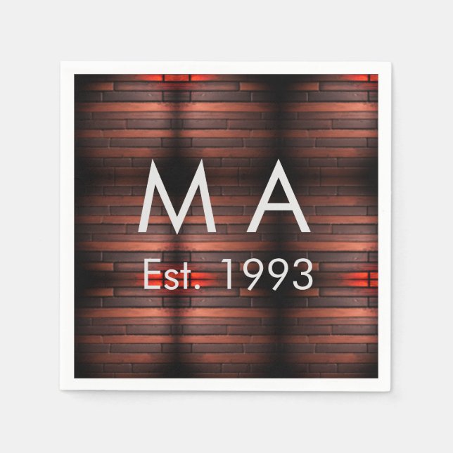 Brown rustic brick stone add name letter year date pappersservett (Framsidan)