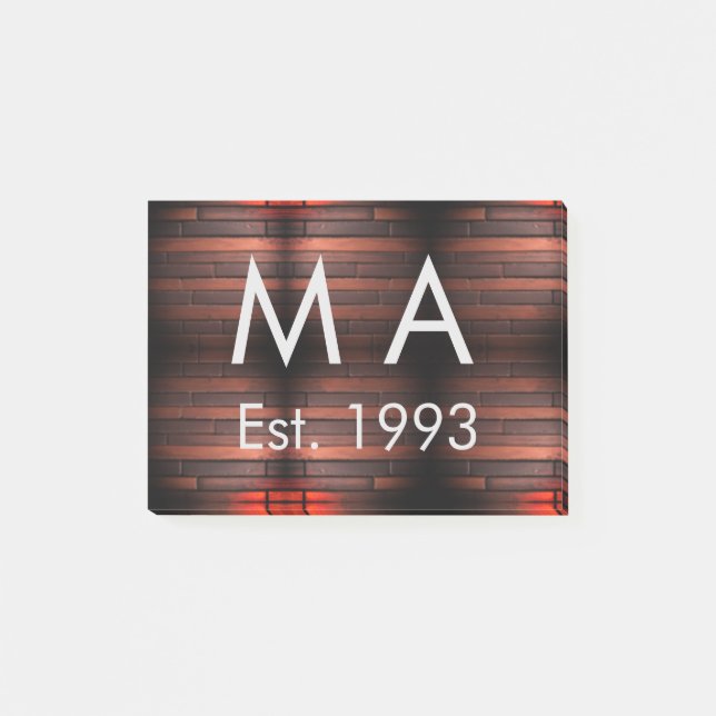 Brown rustic brick stone add name letter year date post-it block (Framsida)