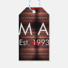 Brown rustic brick stone add name letter year date presentetikett