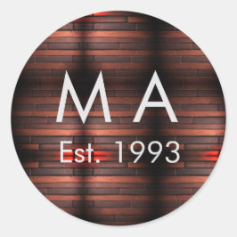 Brown rustic brick stone add name letter year date runt klistermärke