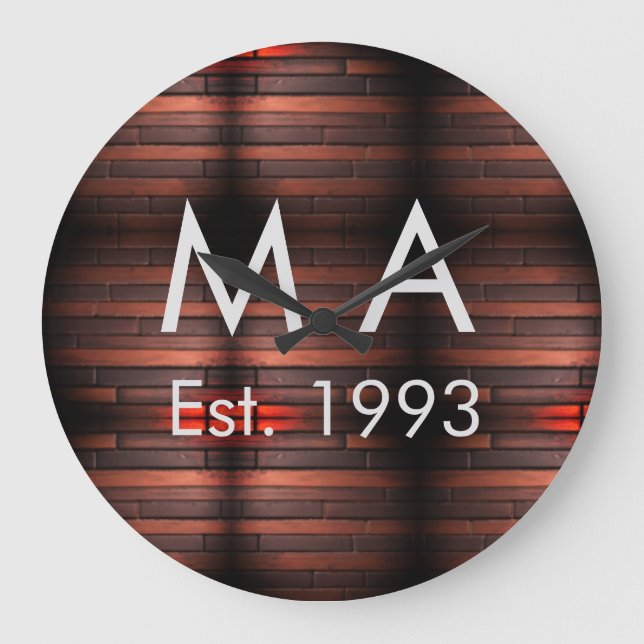 Brown rustic brick stone add name letter year date stor klocka (Framsida)