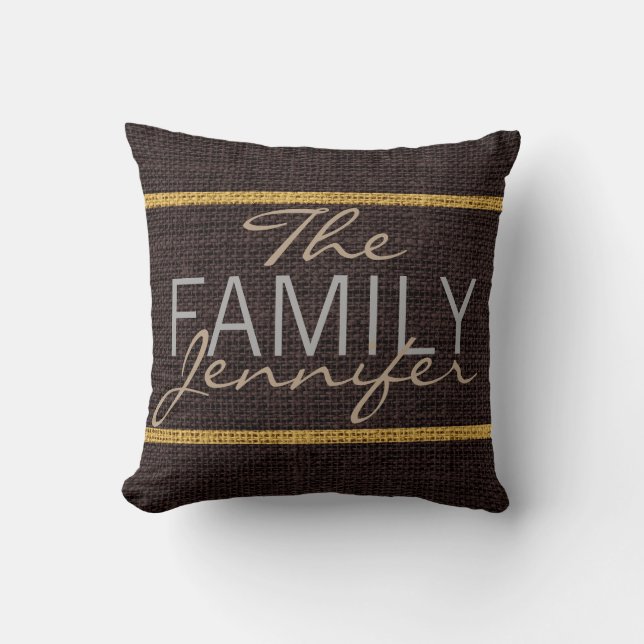 Brown Rustic Burlap Monogram Kudde (Framsida)