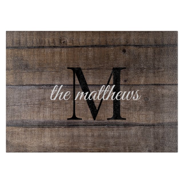 Brown Rustic Farmhouse Barn Wood Monogram Namn (Framsidan)