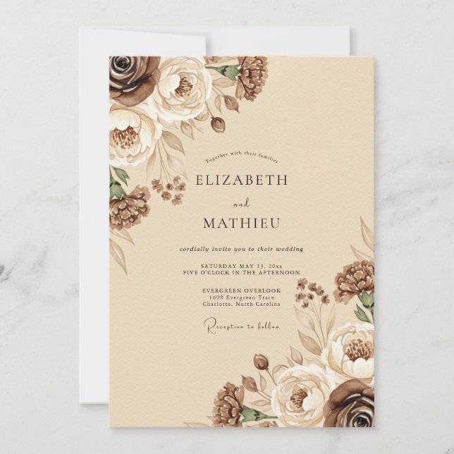 Brown Rustic Floral Wedding Inbjudningar (Framsida)