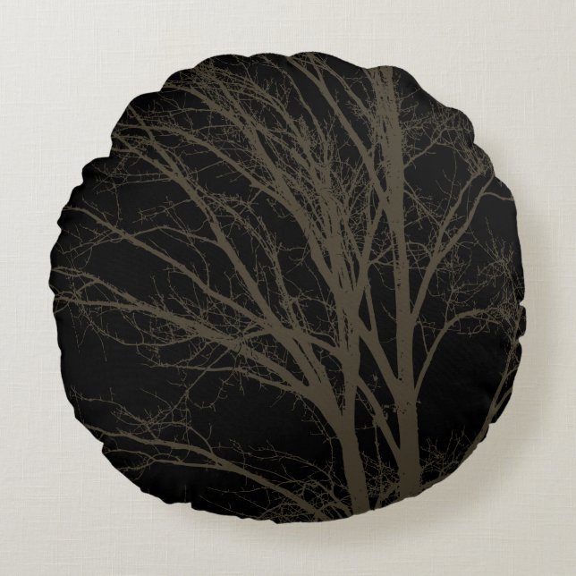 Brown Rustic Träd Grenar Rund Kudde (Framsidan)