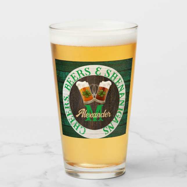 Brown Rustic Wood Cheers Öl Shenanigans Flaska Glaskopp (Framsida fylld)