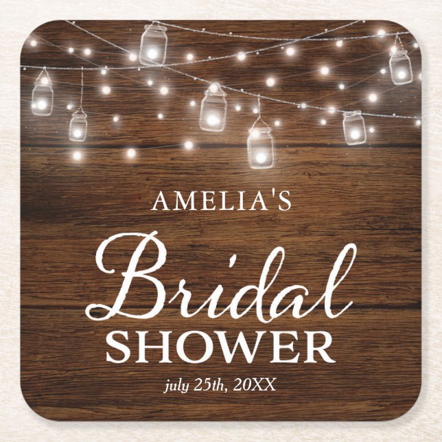 Brown Rustic Wood Mason Burk Ljus Möhippa Underlägg Papper Kvadrat (Framsidan)