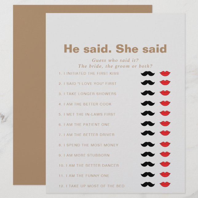 Brown sa att hon sa Möhippa Game (Fram/baksida)