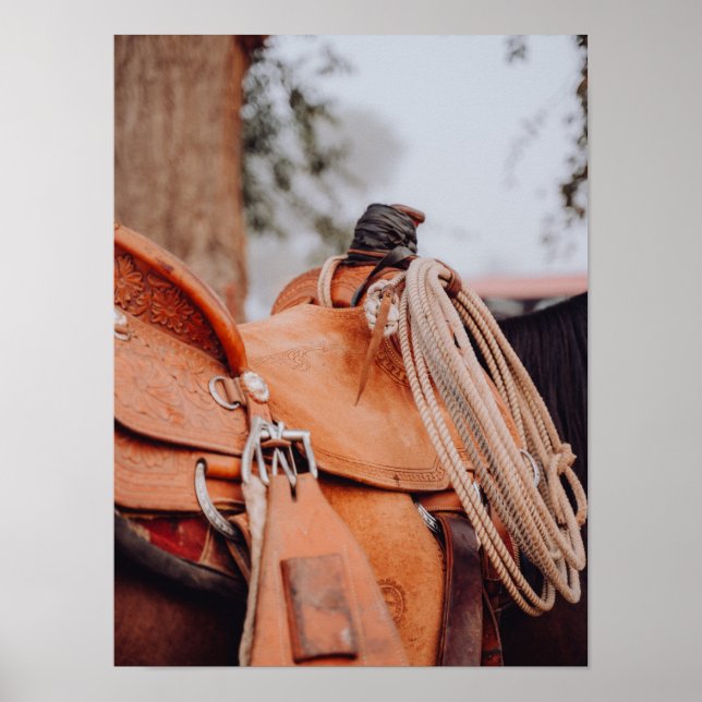 Brown Saddle med Rope Cowboy Poster (Framsidan)
