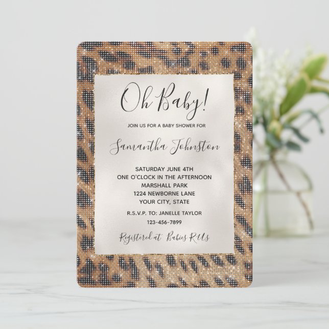 Brown Safari Giraffe Animal Gnistra Baby Shower Inbjudningar (Stående Fram)