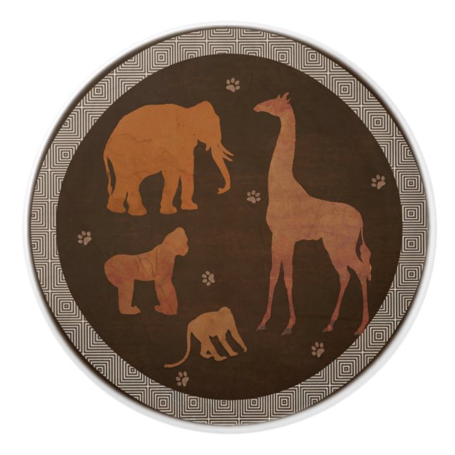 Brown Safari Jungle Zoo Animals Knopp (Framsidan)