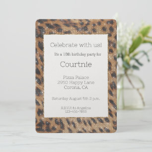Brown Safari Leopard Animal Gnistra Birthday Inbjudningar