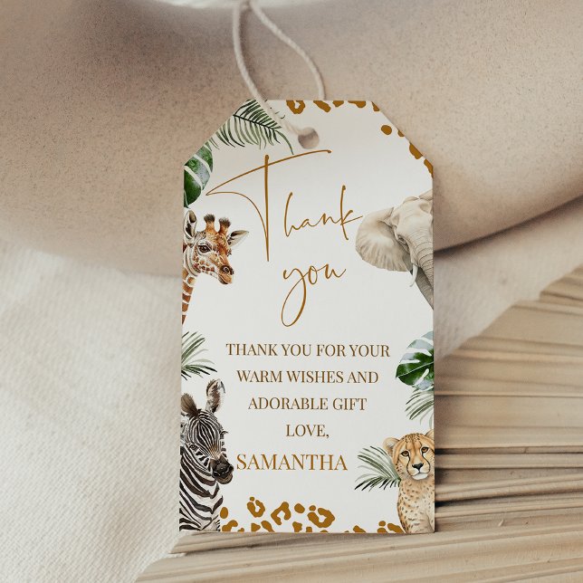 Brown Safari Wild One Baby Shower Thank You Card Presentetikett (Safari Baby Shower Favor Tag, Safari Wild One Baby Shower Tag, Jungle Animals baby Shower Tag, )