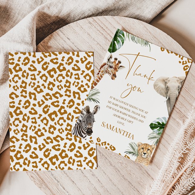 Brown Safari Wild One Baby Shower Thank You Card Tack Kort (Safari Baby Shower Thank You Card, Wild One safari Baby Shower Thank You card, Cheetah Print Card)