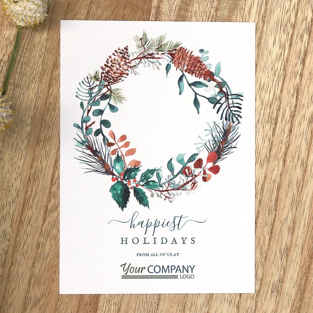 Brown, Sage Grönt Logotyp Pinecones Company Jul Inbjudningar (Winter Plants, Pine Needles Eucalyptus, Pinecones Wreath Company Holiday Card Green Business Logo)