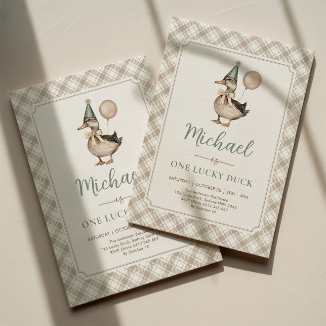 Brown Sage One Lucky Anka Balloon 1:a födelsedag Inbjudningar (Skapare uppladdad)