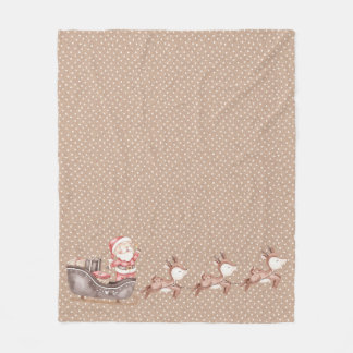 Brown Santa in Sleigh Fleece Blanket