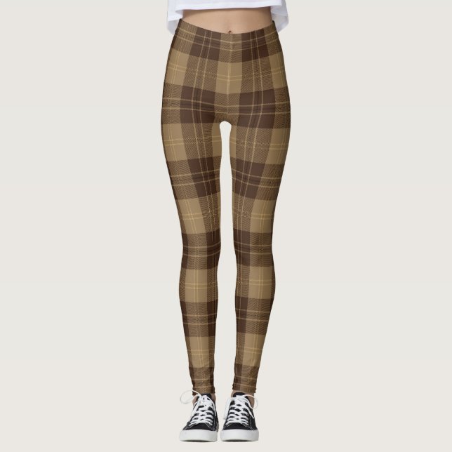 Brown Scottish Tartan Play Mönster Leggings (Framsida)