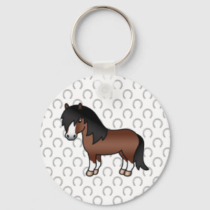 Brown Shetland Pony Cute Tecknad Illustration Nyckelring