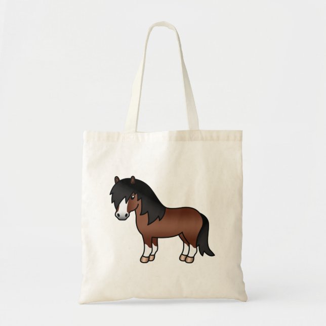 Brown Shetland Pony Cute Tecknad Illustration Tygkasse (Framsidan)