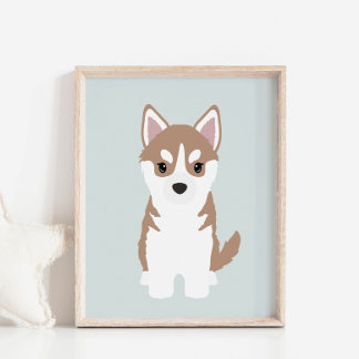 Brown Siberian husky Puppy Kids Room Decor Poster