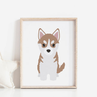 Brown Siberian husky Puppy Kids Room Decor Poster