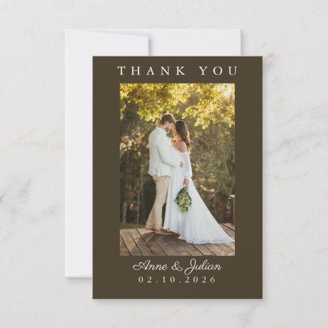 Brown Simple Photo Wedding Thank You Card W Note Tack Kort (Framsida)