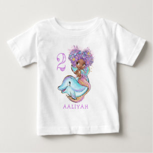 Brown Sjöjungfru med Dolphin Birthday Baby T-Shirt