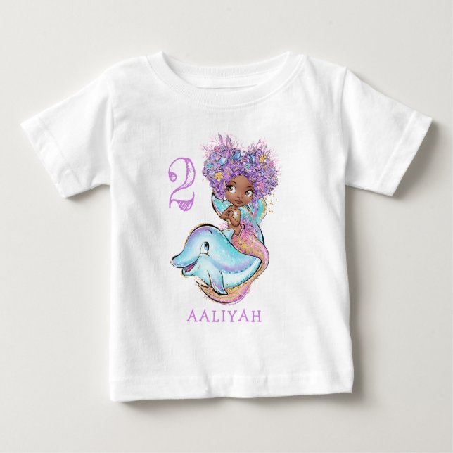 Brown Sjöjungfru med Dolphin Birthday Baby T-Shirt (Framsida)