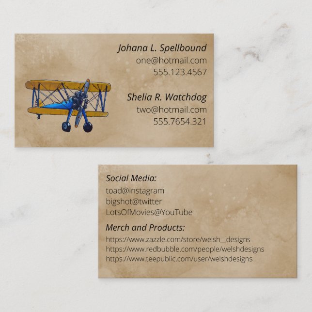 Brown Social introduction calling card-biplane Visitkort (Fram/baksida)