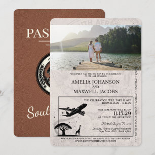 Brown South Afrika Passport Bröllop Inbjudningar