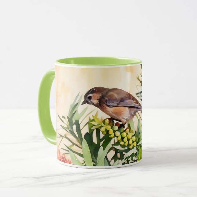 Brown Sparrow Bird Flowers Art Mugg Kopp (Framsida vänster)