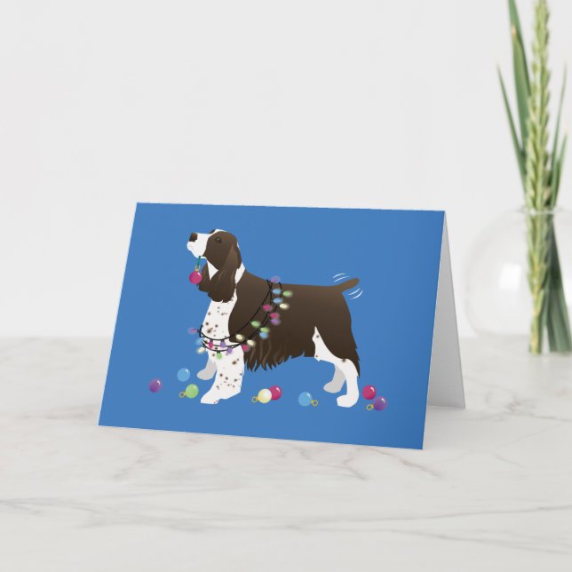 Brown Springer Spaniel Jul Illustration Helgkort (Framsida)