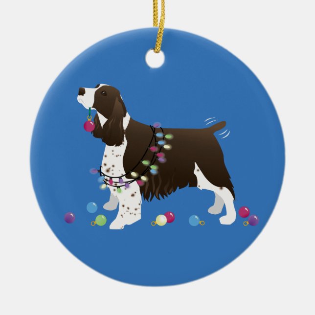 Brown Springer Spaniel Jul Illustration Julgransprydnad Keramik (Framsidan)