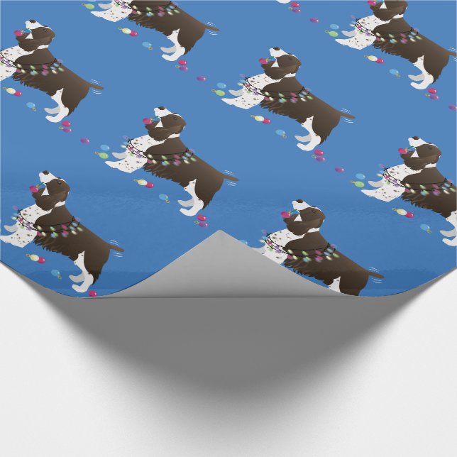 Brown Springer Spaniel Jul Illustration Presentpapper (Hörn)