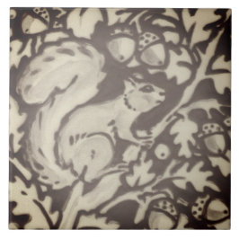 Brown Squirrel Tan Blommigt Foliage Woodland Decor Kakelplatta