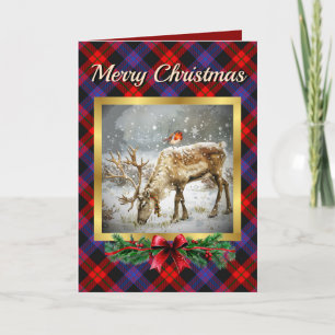 Brown Stag & Robin Tartan Personlig Helgkort