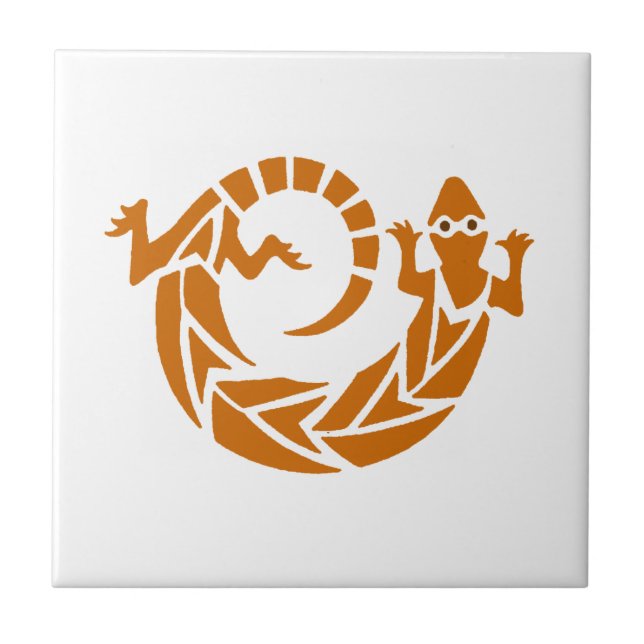 Brown Stencil Gecko Tile Kakelplatta (Framsidan)