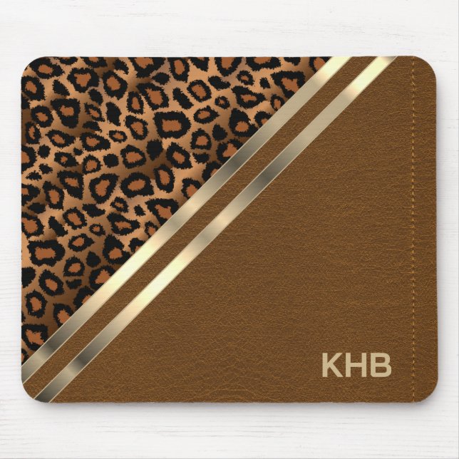 Brown Stitch Faux Leather & Leopard - Monogram Musmatta (Framsidan)